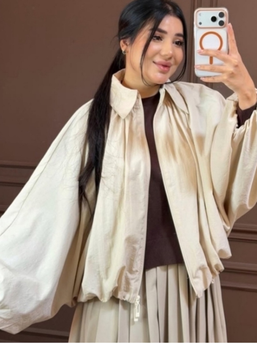 Zara Satin Bomber Bubble Voluminous Satin Puffed Cream Ivory Jacket size medium - Picture 8 of 16
